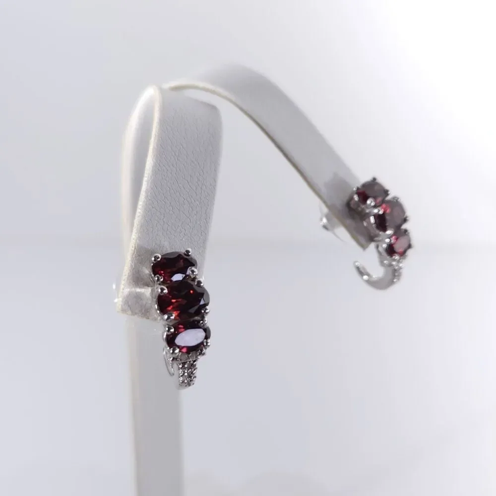 Raspberry Zircon J-Hoop Earrings Platinum over Sterling Silver